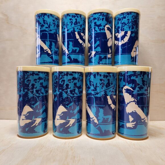 Beacon Plastics Other - Vintage 1971 Sports Cups 8 Beacon Plastic Glasses Blue White Baseball Design